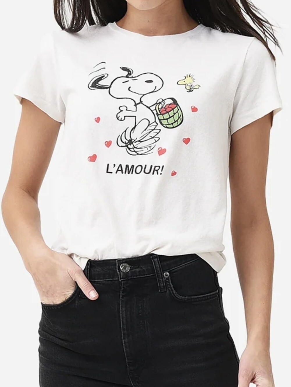 Re/Done White L'AMOUR Snoopy & Woodstock Graphic Tee